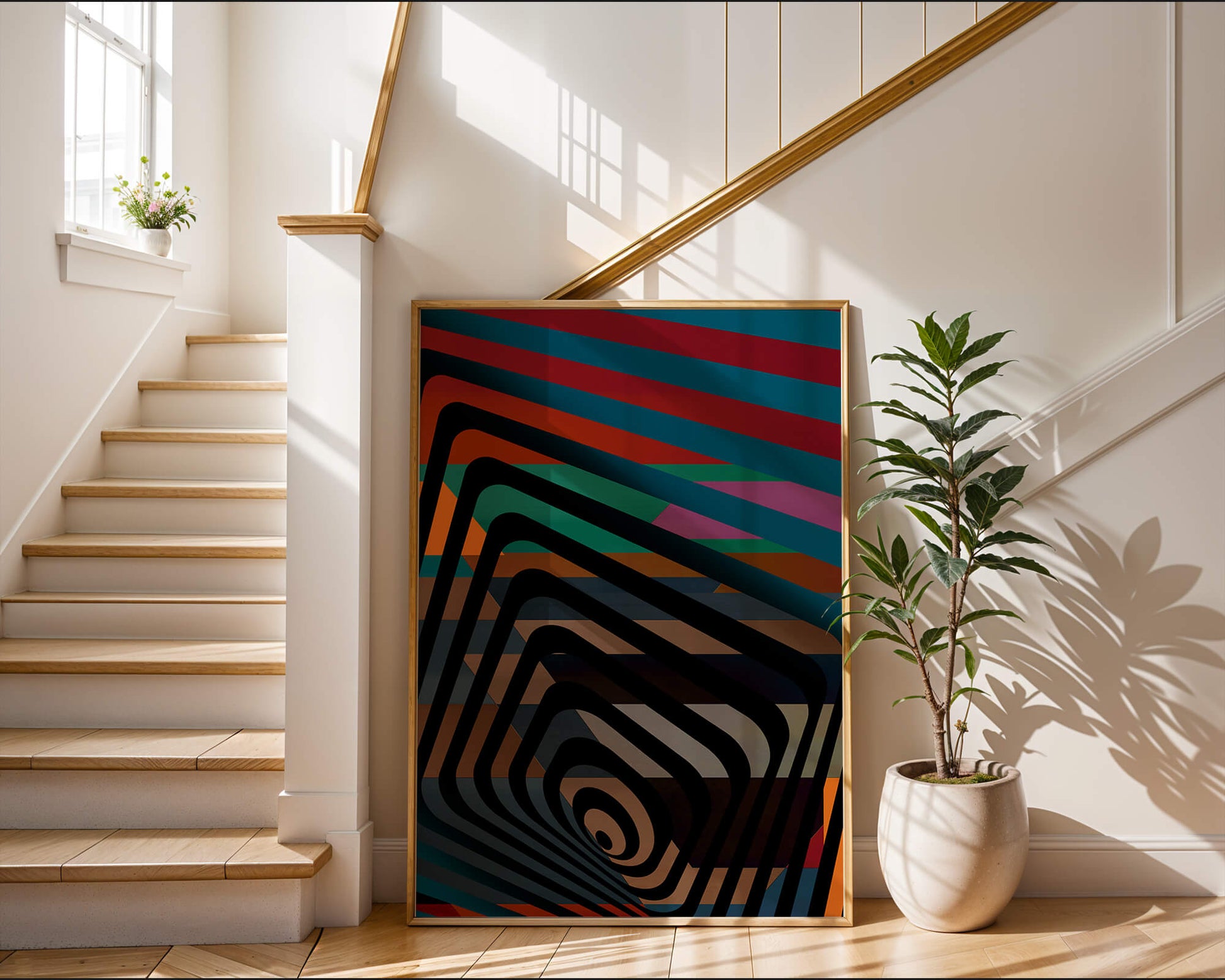 Colorful Geometric Abstract Art with Concentric Stripes