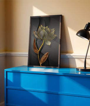 Elegant Gold Outlined Lotus On Dark Background - Mi tienda