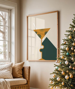 Cocktail Glass with Decorative Floral Design in Minimalist Art Style