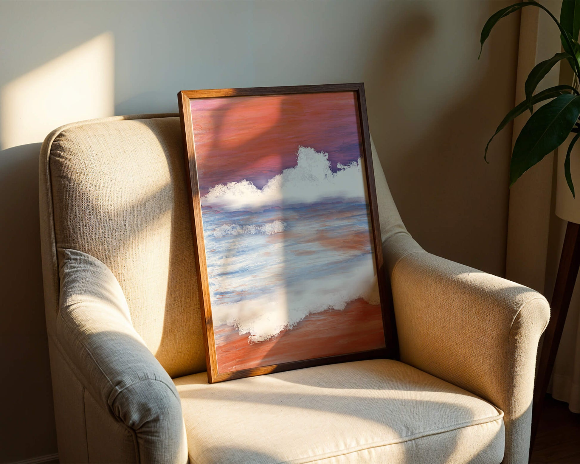 Calming Ocean Waves with Serene Sunset Sky