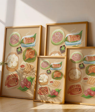 Colorful Representation of Asian Cuisine with Various Dishes