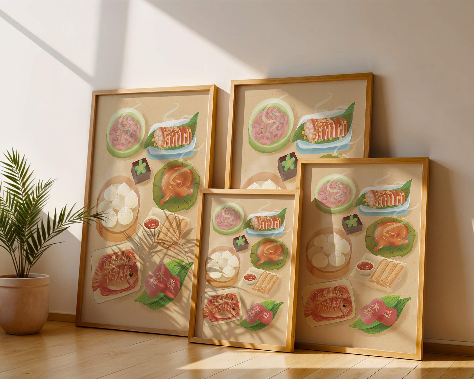 Colorful Representation of Asian Cuisine with Various Dishes