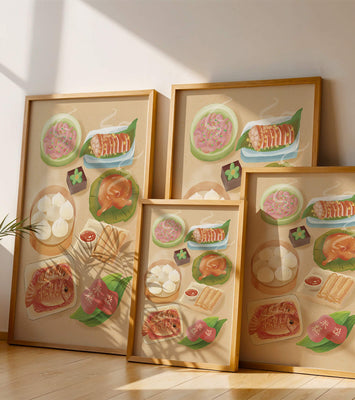 Colorful Representation of Asian Cuisine with Various Dishes