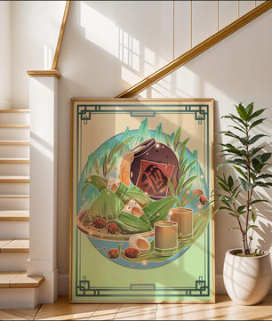 Traditional Chinese food illustration with festive elements