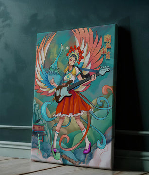 Fusión colorida de arte tradicional y moderno con un músico como protagonista