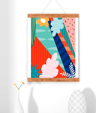 Abstract floral geometric design with vibrant colors and bold patterns