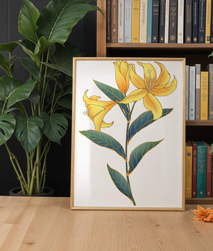 Elegante goldene Lilienillustration mit komplizierten Blattdetails