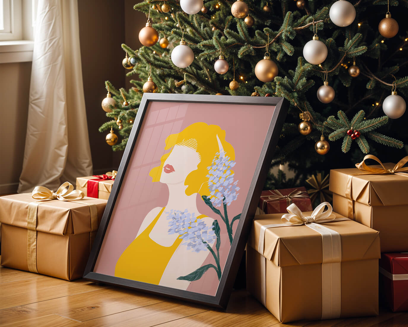Abstract Portrait with Yellow and Lavender Accents