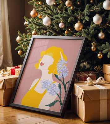 Abstract Portrait with Yellow and Lavender Accents