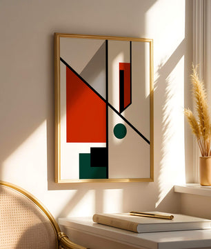 Geometric Abstract Art with Red and Green Accents