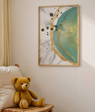 Elegant abstract design with gold accents and teal hues