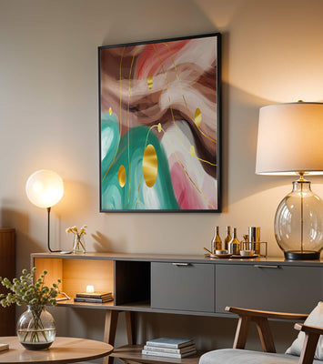 Abstract colorful swirl design with golden circles