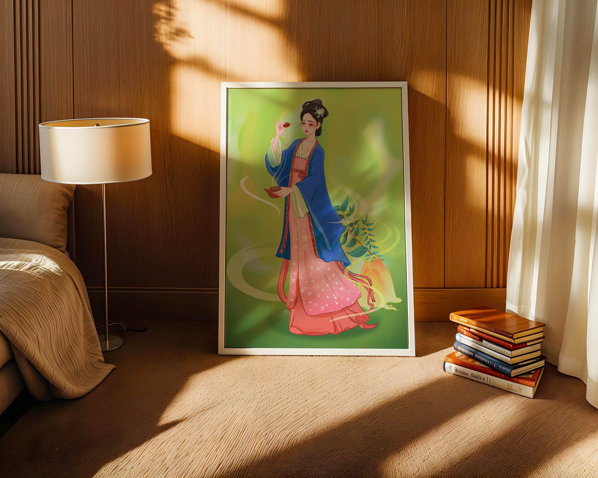 Diseño elegante de mujer en vestimenta tradicional del Este Asiático