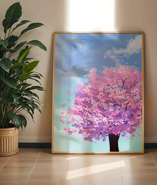 Árbol de cerezo en un entorno celestial sereno