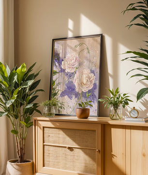 Elegant floral artwork with soft purple and pink hues
