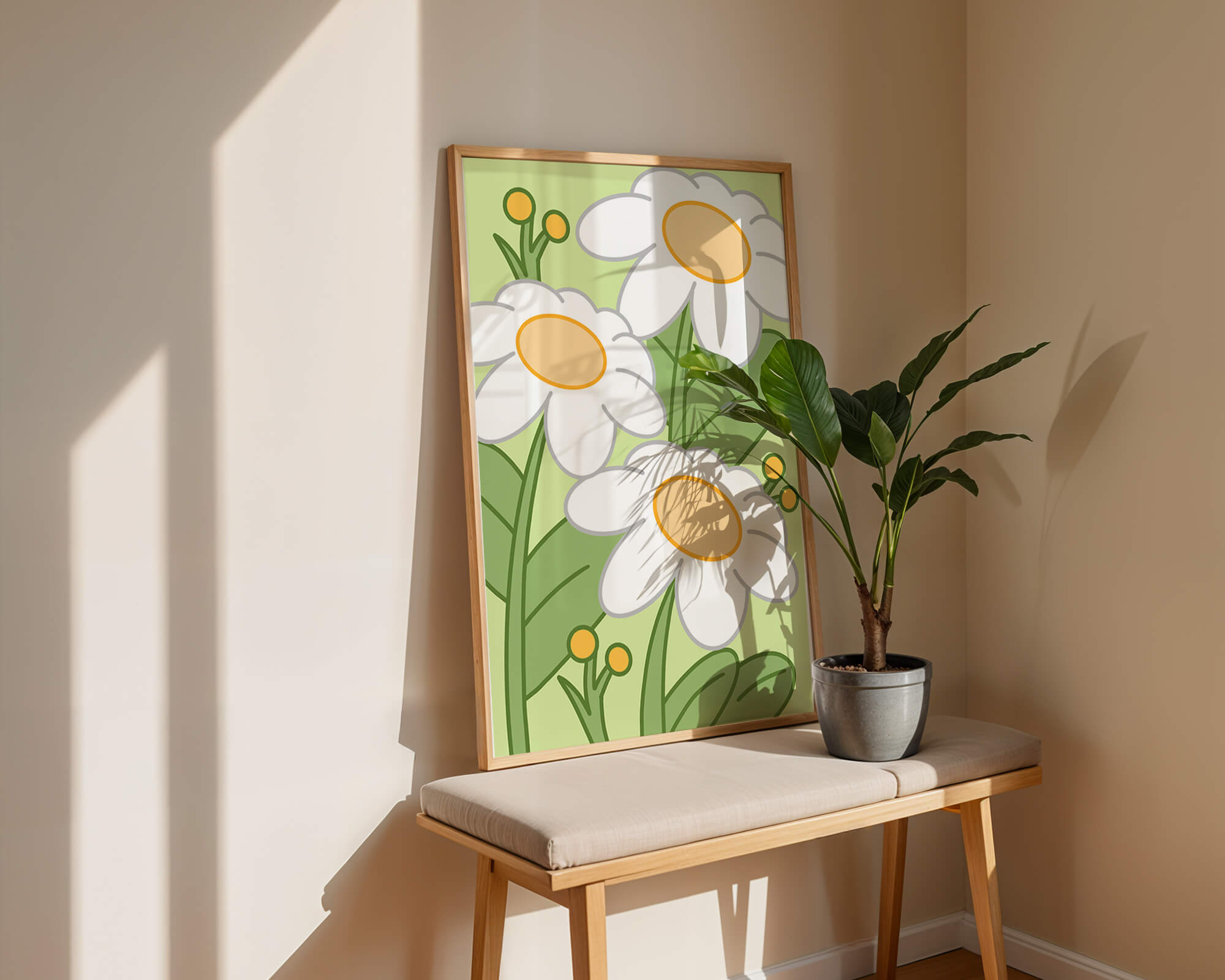 Charming illustrated daisies on a green background