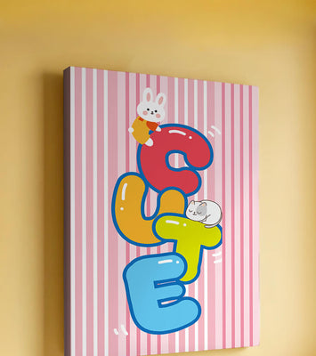 Playful cute illustration with bunny and kitten on colorful letters