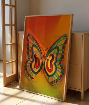 Vibrant butterfly depiction with colorful abstract background