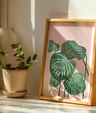 Abstract Botanical Green Leaves On Pink Background - Mi tienda