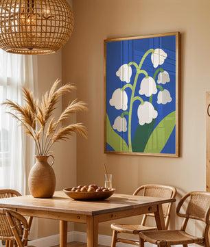 Abstract Lily of the Valley Illustration on Blue Background