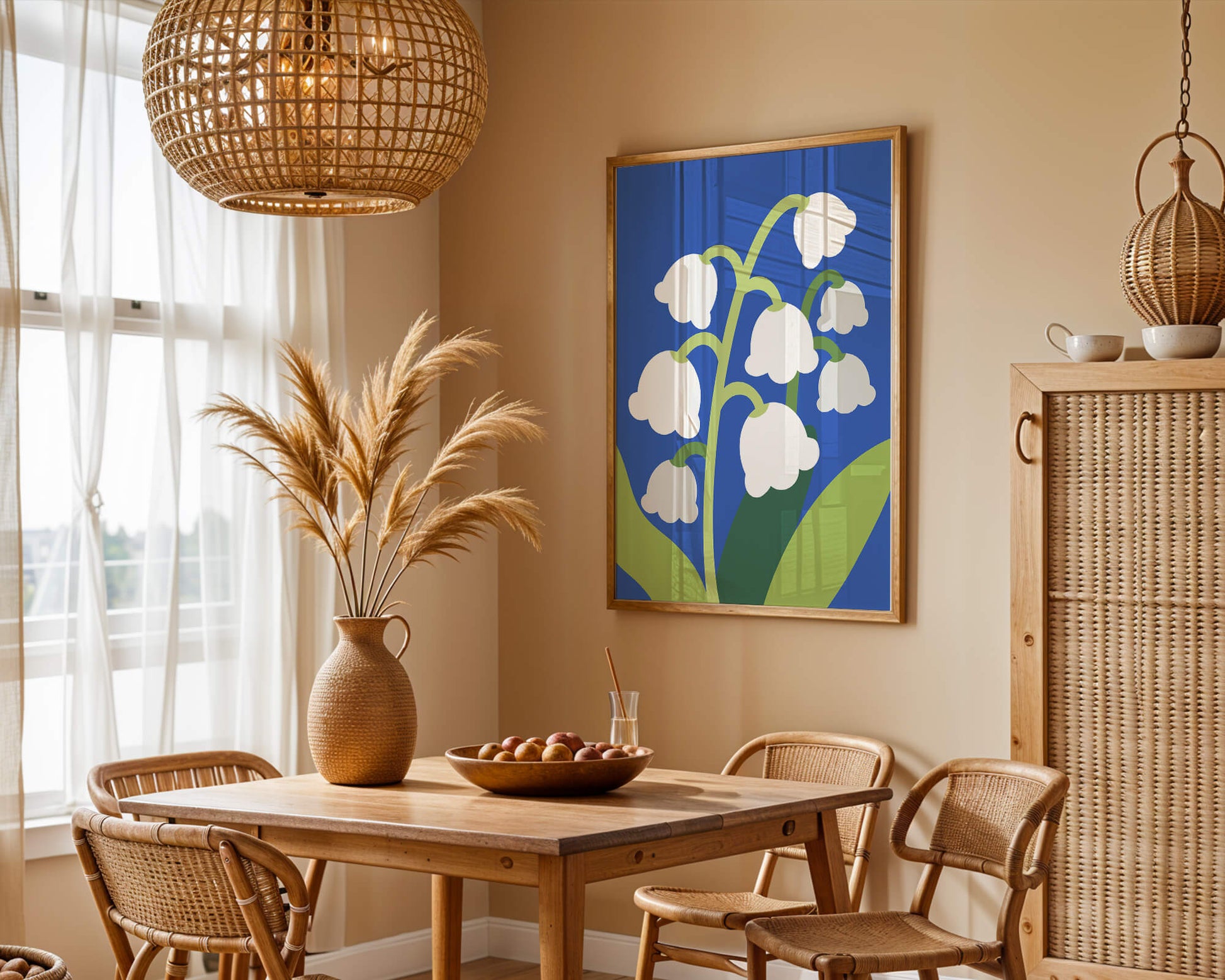 Abstract Lily of the Valley Illustration on Blue Background