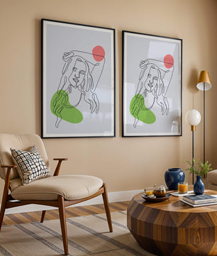 Line Art Portrait with Abstract Shapes in Minimalist Style - Mi tienda