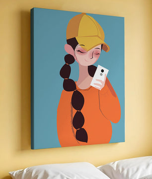 Colorful illustration of a girl with a smartphone