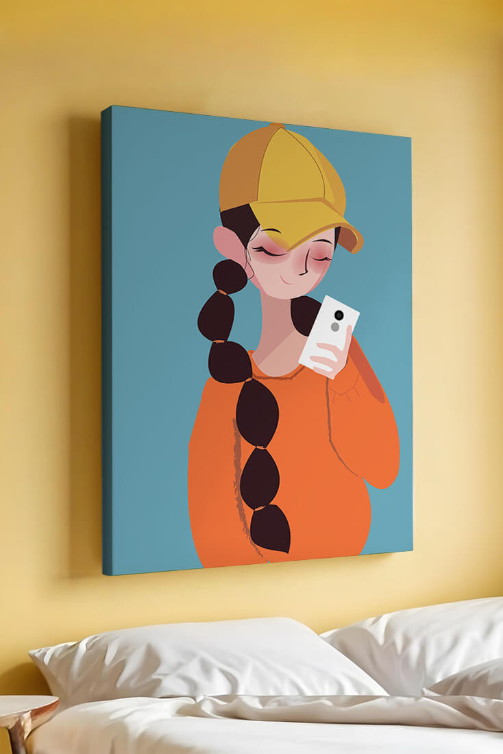 Colorful illustration of a girl with a smartphone