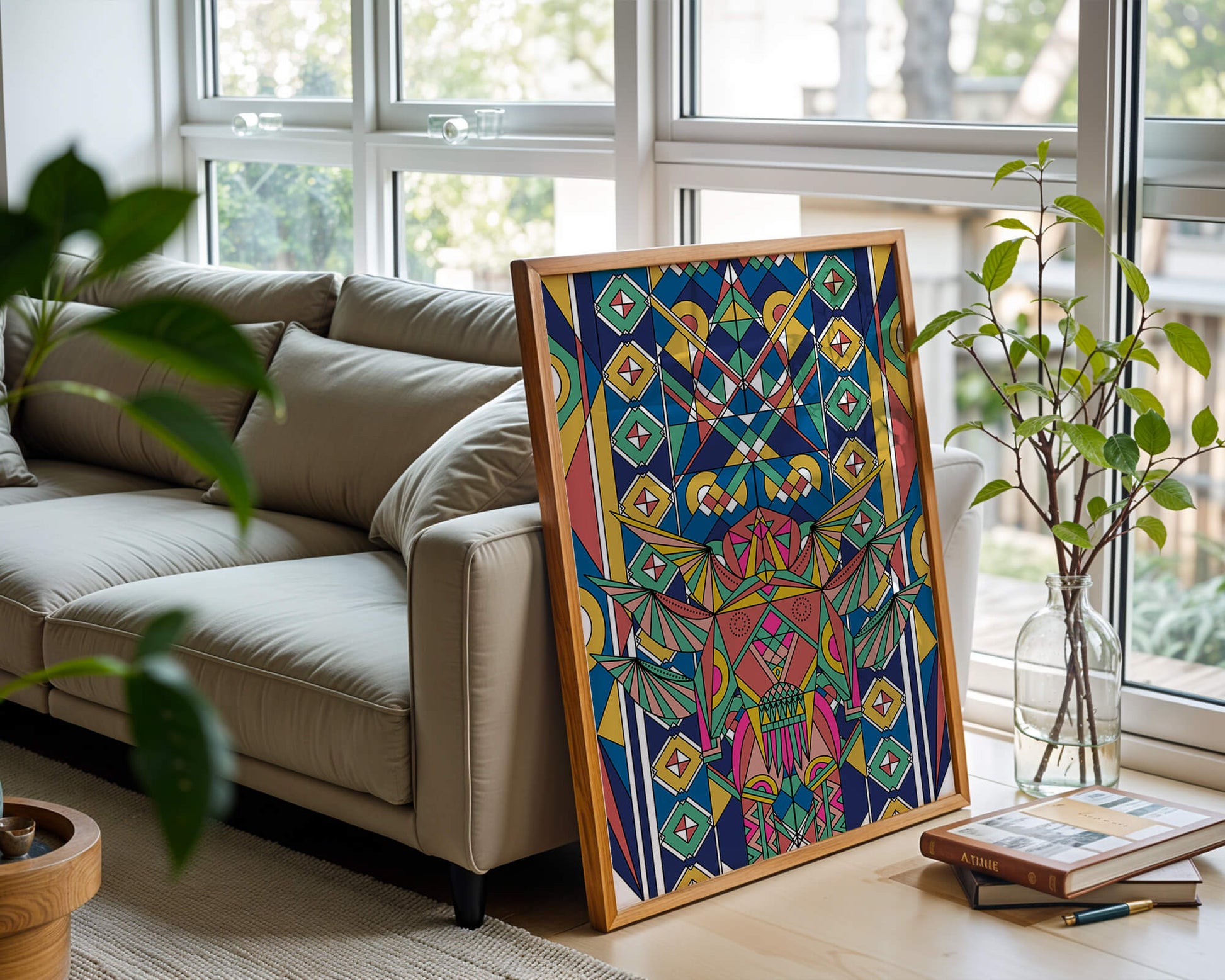 Arte abstracto geométrico colorido con patrones simétricos