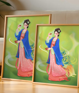 Diseño elegante de mujer en vestimenta tradicional del Este Asiático
