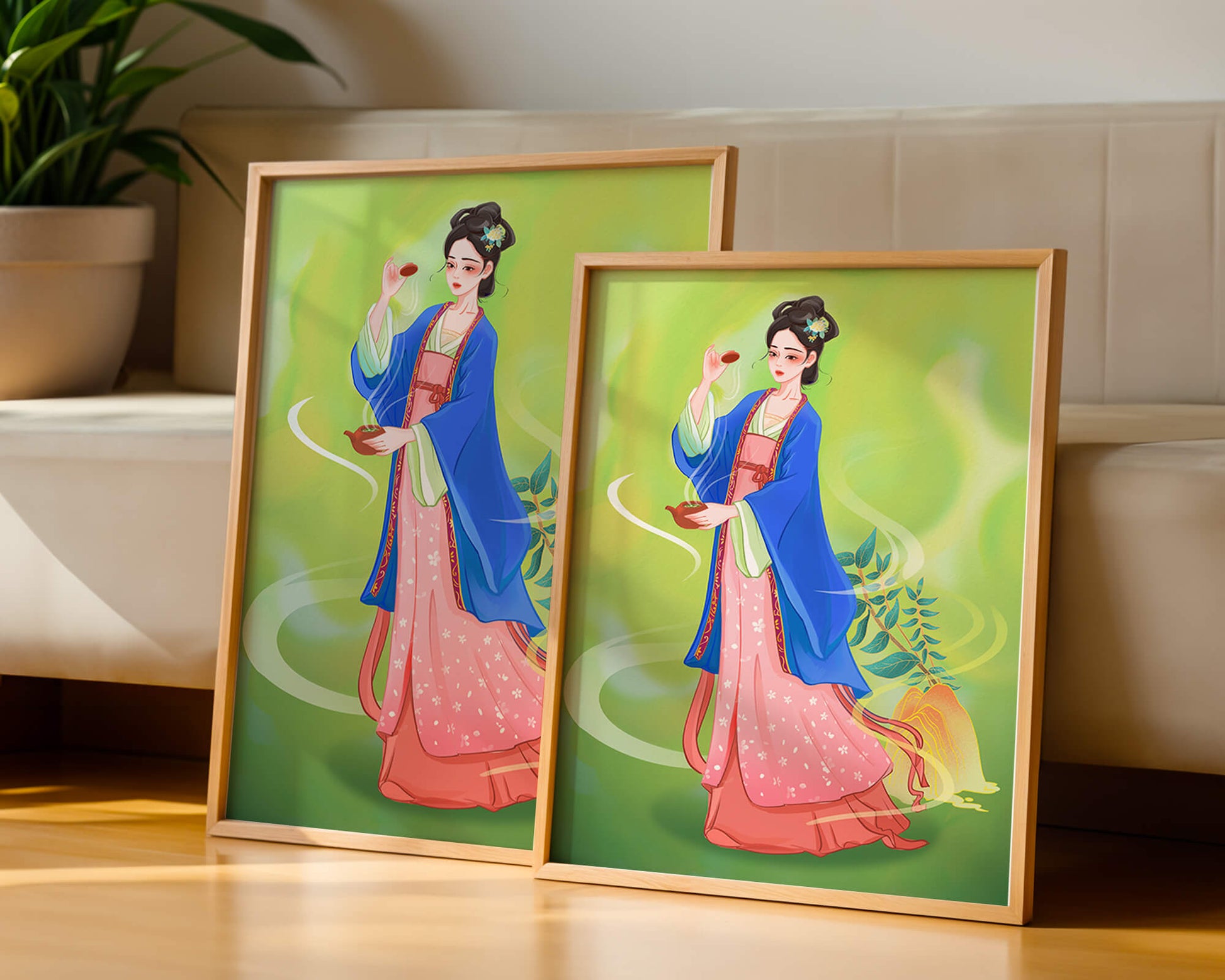 Diseño elegante de mujer en vestimenta tradicional del Este Asiático