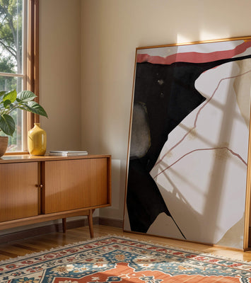 Abstract Composition with Bold Black and Subtle Gold Accents