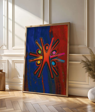 Abstract art with dynamic figures and vibrant colors