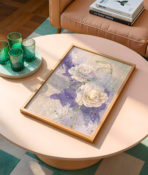 Elegant floral artwork with soft purple and pink hues