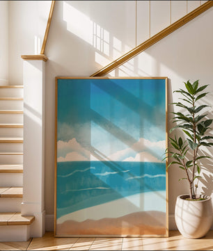 Calming Ocean Shoreline with Blue Sky and Gentle Waves