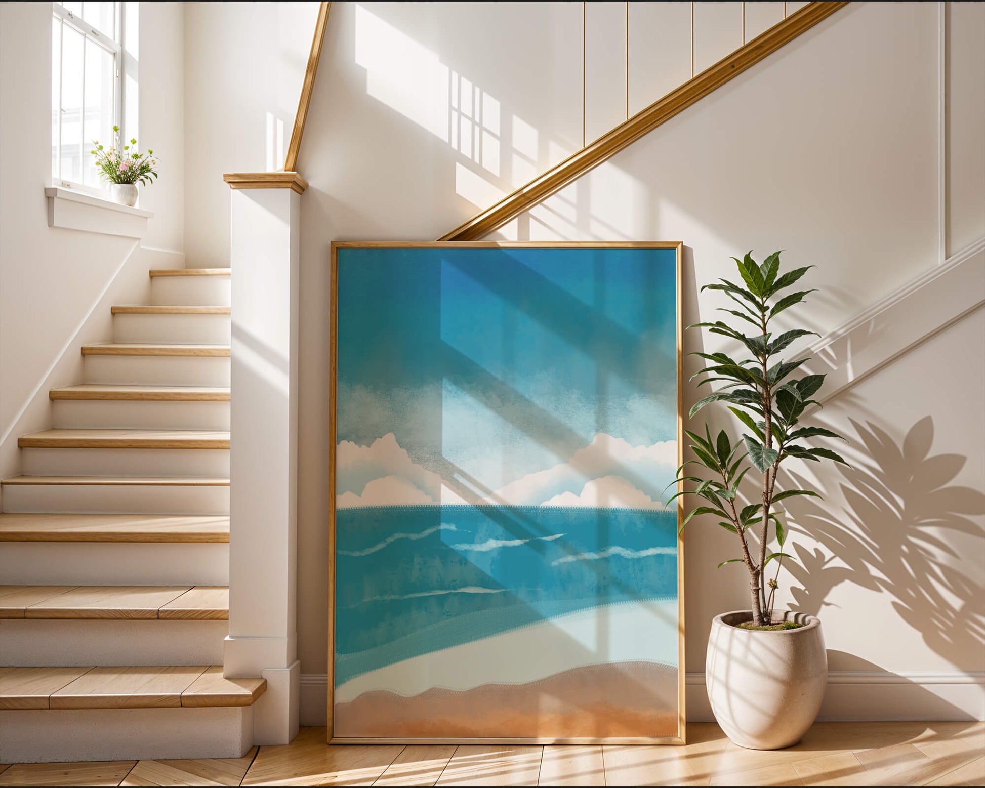 Calming Ocean Shoreline with Blue Sky and Gentle Waves