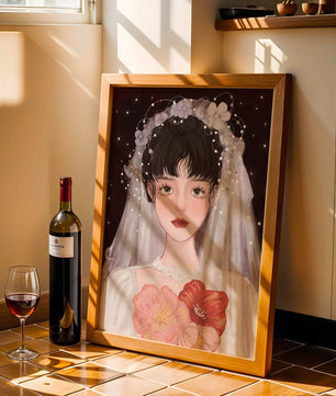 Elegant bridal portrait with floral crown and veil