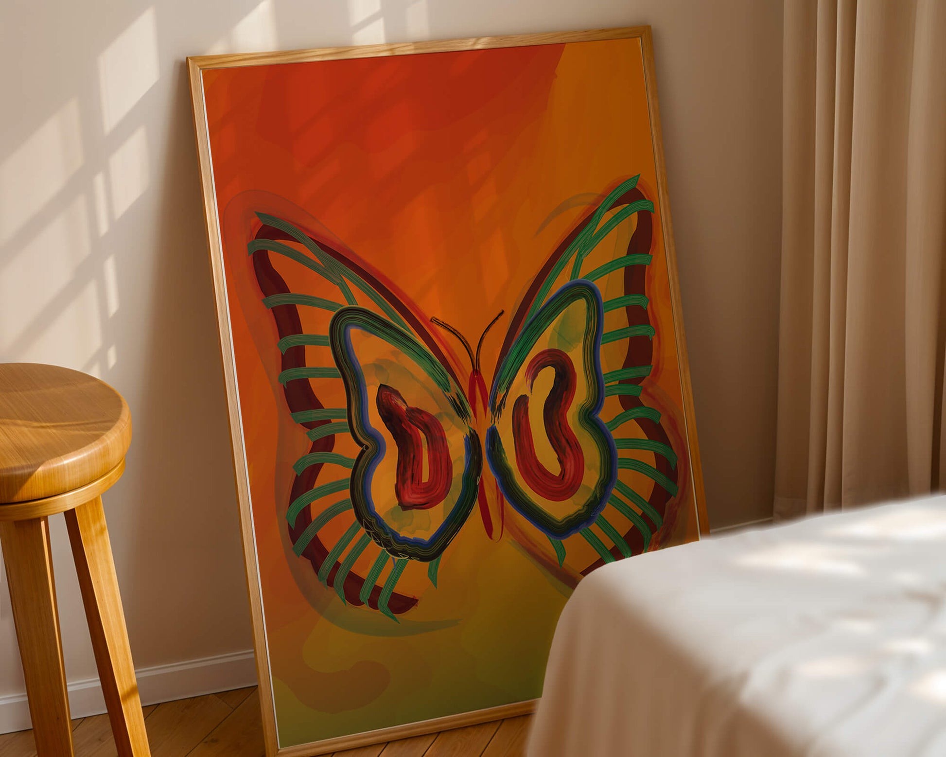 Vibrant butterfly depiction with colorful abstract background