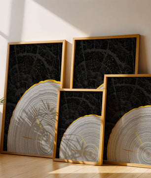 Abstract Wood Grain Pattern with Gold Accents on Black Background - Mi tienda