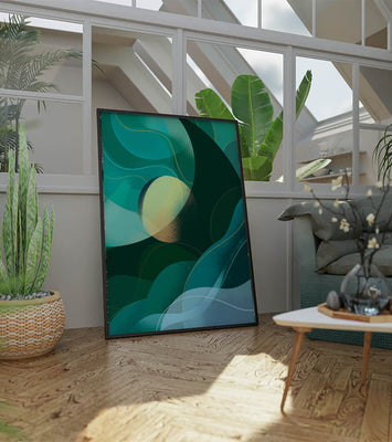 Abstract green and blue fluid shapes with gradient effect