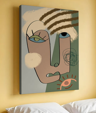 Retrato abstracto con formas geométricas y tonos terrosos
