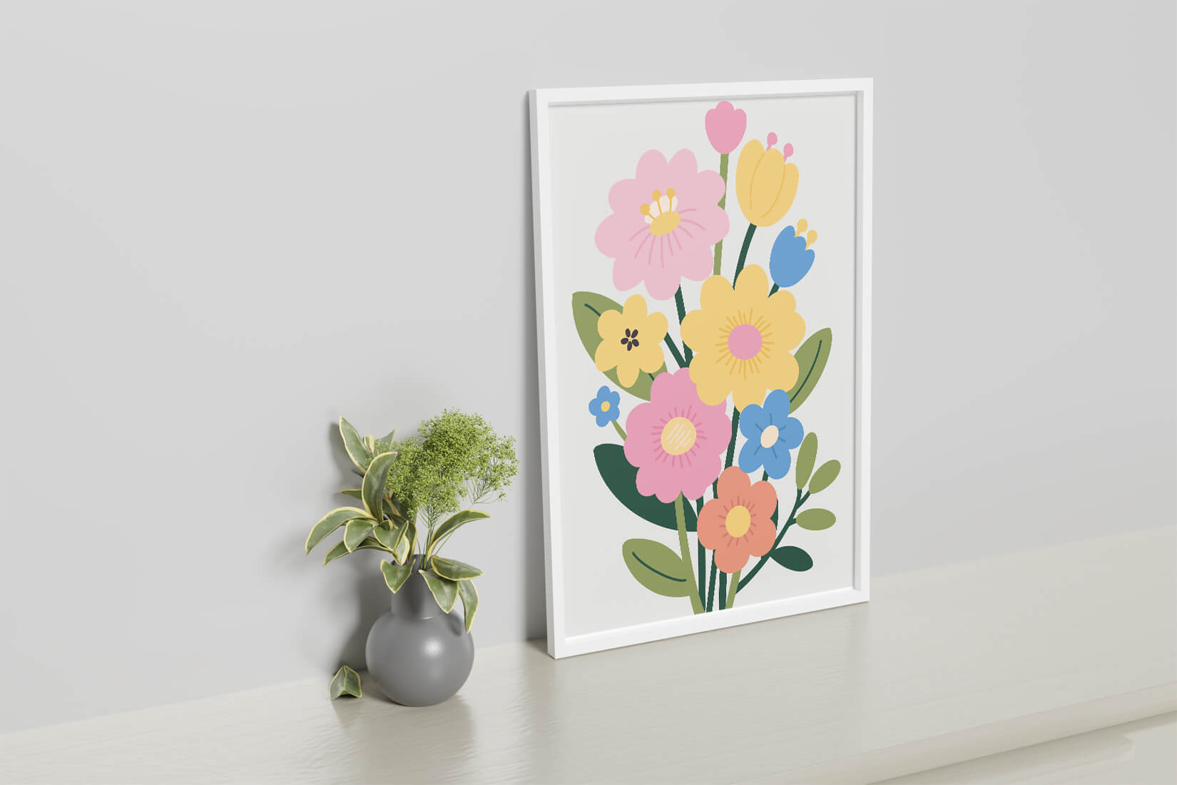 Ramo ilustrado de flores coloridas