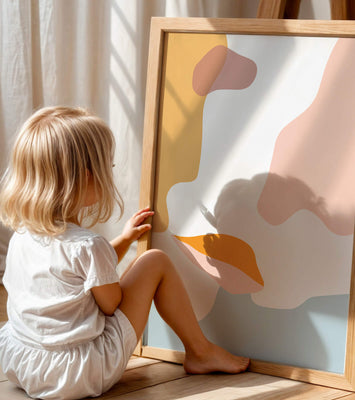Abstract art with pastel color shapes on white background