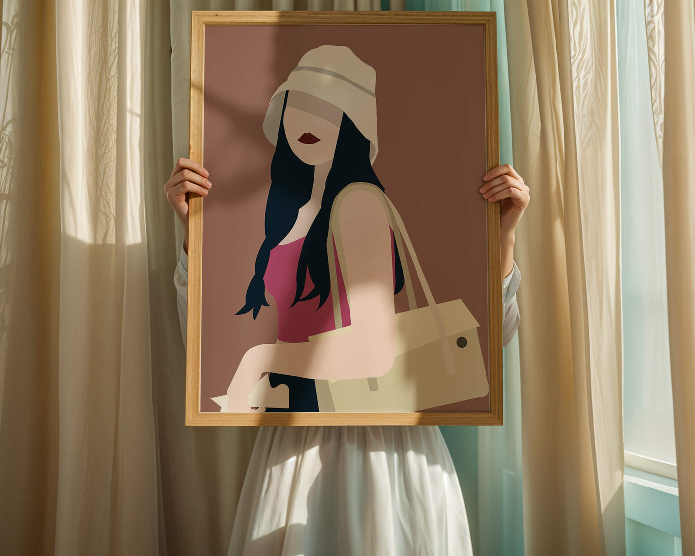 Stylish illustration of a woman in a bucket hat and casual outfit