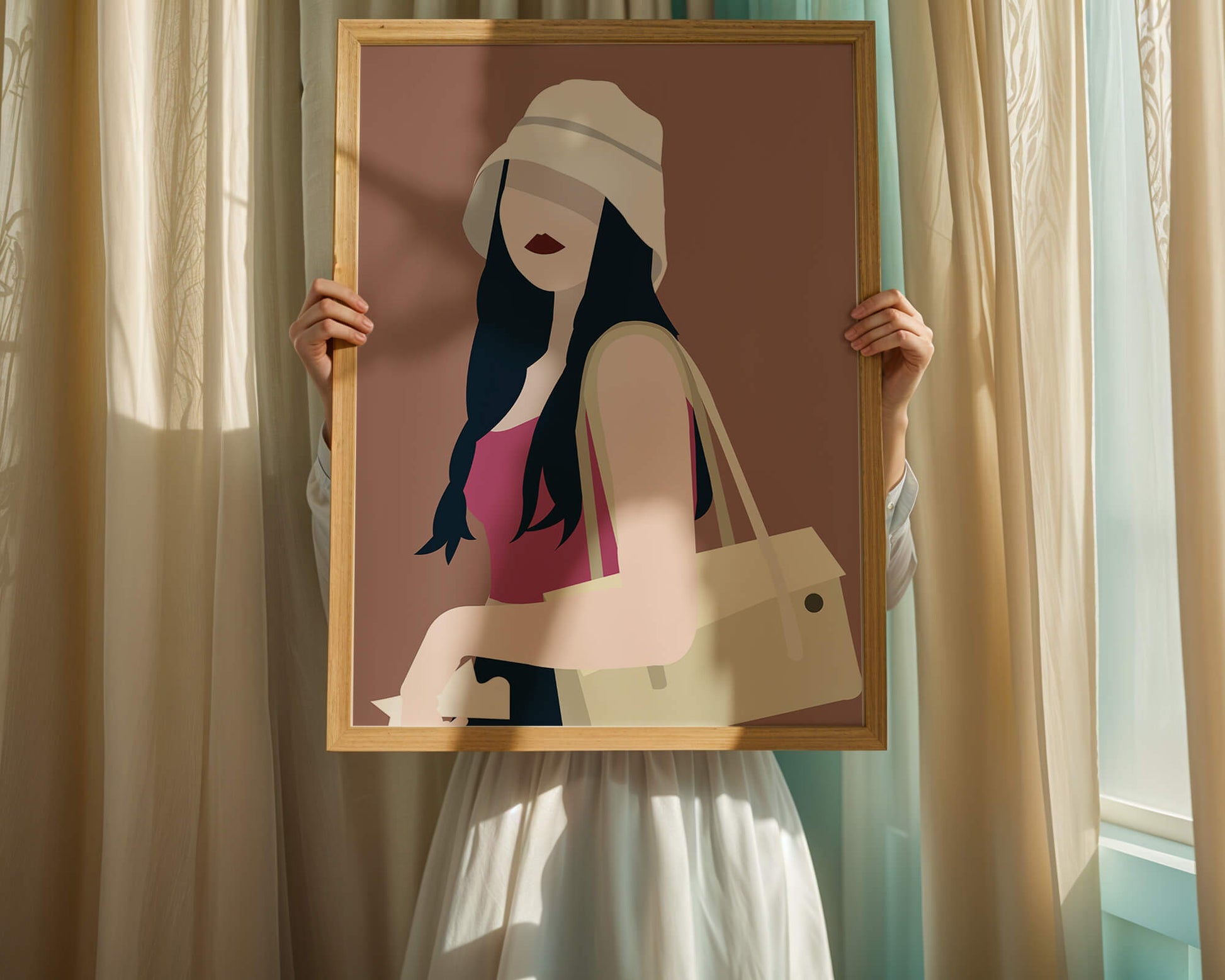Stylish illustration of a woman in a bucket hat and casual outfit