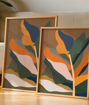 Abstract Botanical Illustration with Earthy Tones and Organic Shapes