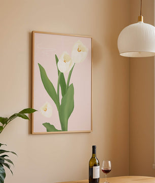 Elegant white tulips illustration on pastel background