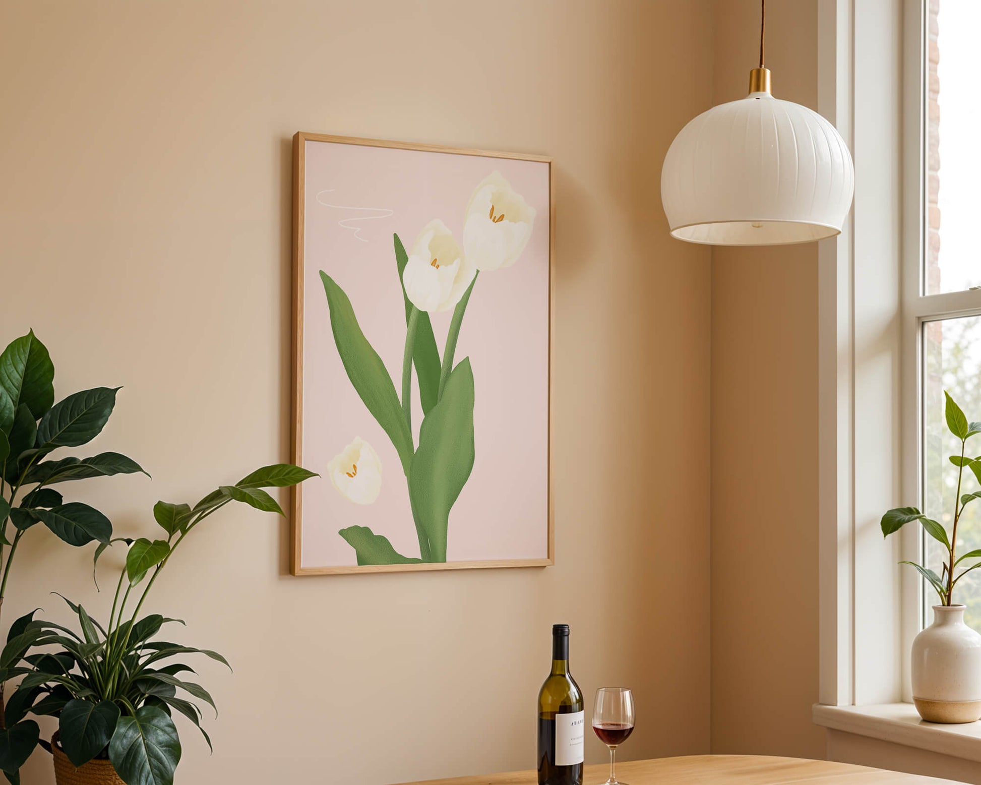 Elegant white tulips illustration on pastel background