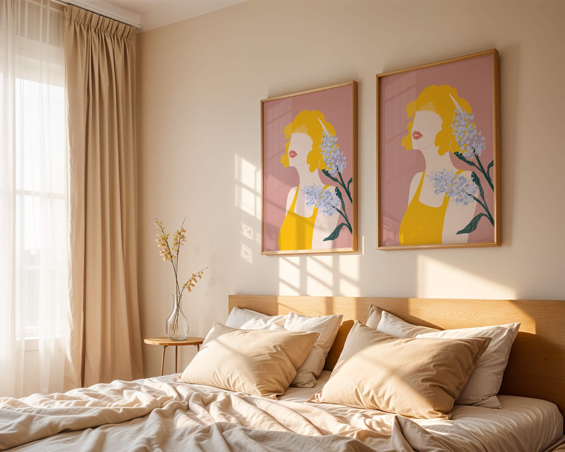 Abstract Portrait with Yellow and Lavender Accents