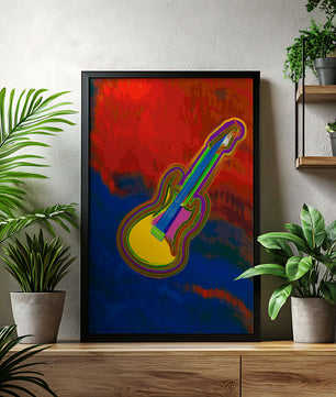 Vibrant abstract guitar illustration with bold colors